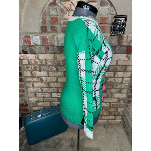 Celebrate together ugly christmas sweater reindeer rudolph plaid red green pink - Picture 8 of 11